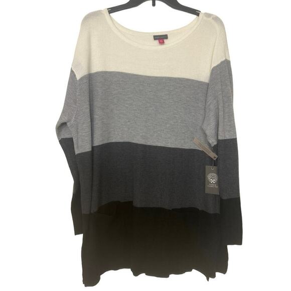 VINCE CAMUTO NWT Waffle Stitched Color Block Sweater Cream/Gray Size XXL - Picture 3 of 8